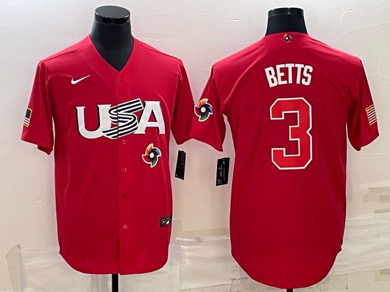 Men 2023 World Cub USA #3 Betts Red Nike MLB Jersey11